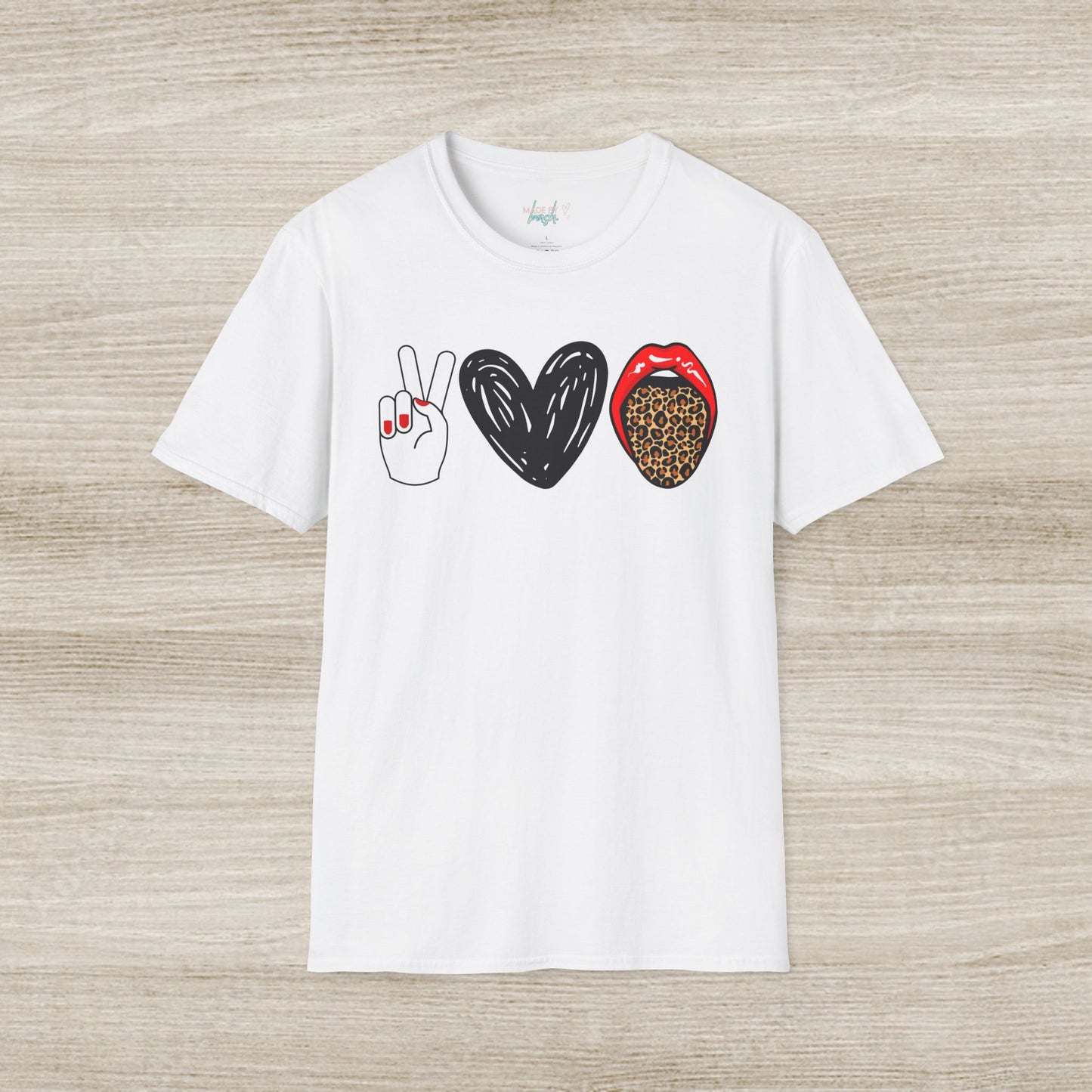 Peace, Love, and Leopard Unisex Softstyle T-Shirt
