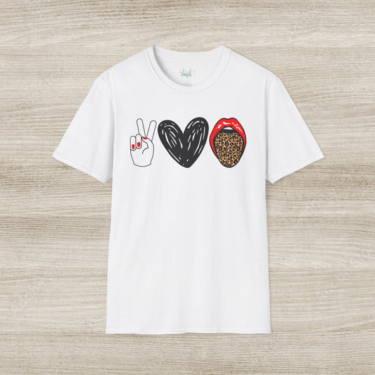 Peace, Love, and Leopard Unisex Softstyle T-Shirt
