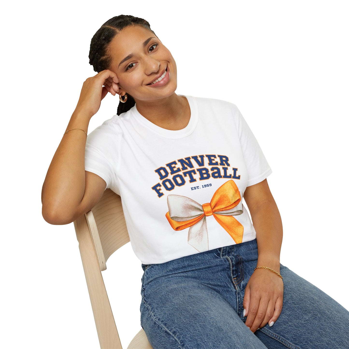 Denver Football Big Orange Bow Softstyle T-Shirt