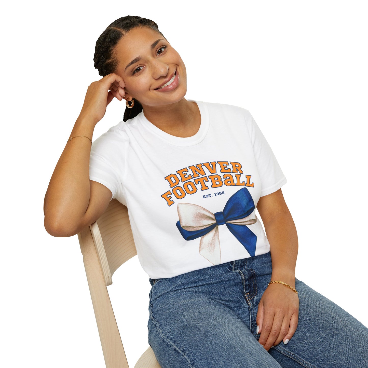 Denver Football Big Blue Bow Softstyle T-Shirt