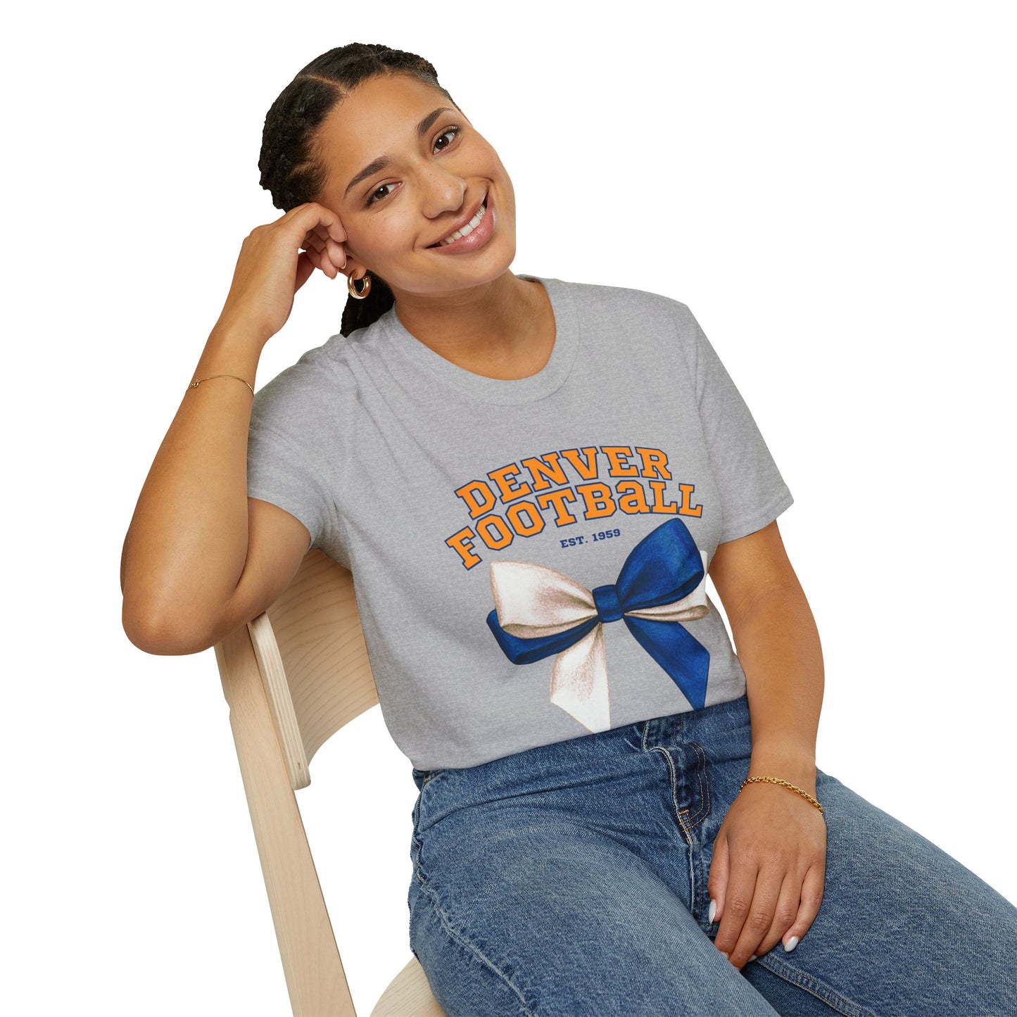 Denver Football Big Blue Bow Softstyle T-Shirt
