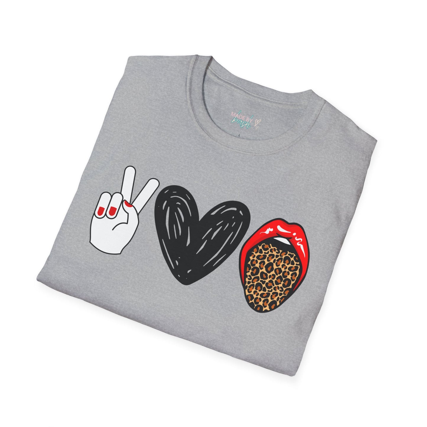 Peace, Love, and Leopard Unisex Softstyle T-Shirt