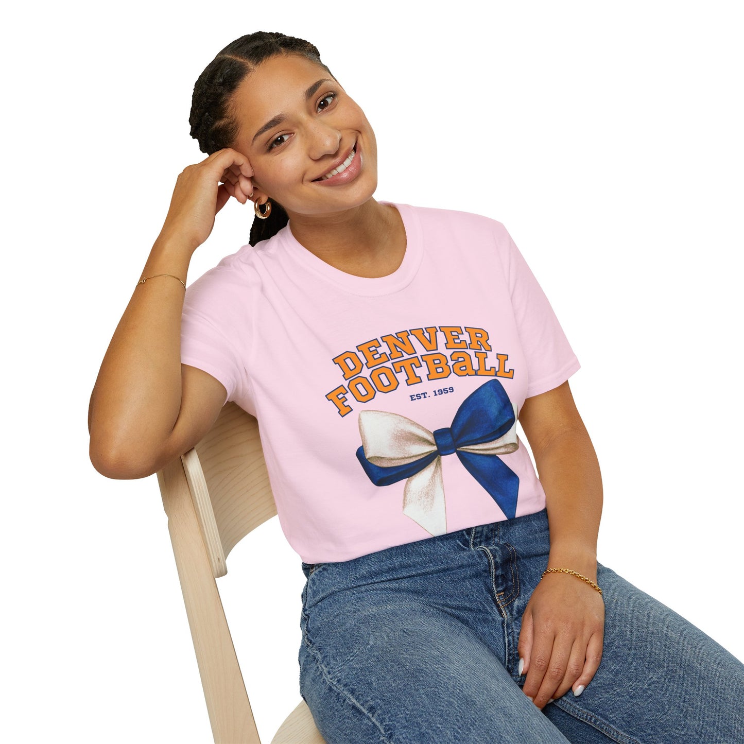 Denver Football Big Blue Bow Softstyle T-Shirt